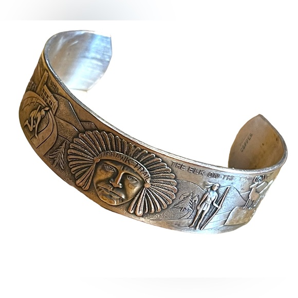 Vintage Other - Vintage Copper silver Southwestern Navajo Etched Indian Mens Cuff bracelet